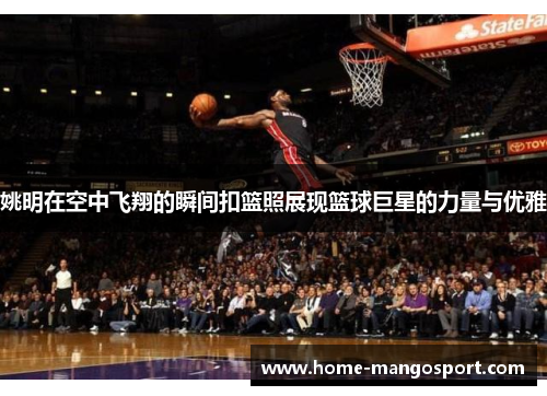 姚明在空中飞翔的瞬间扣篮照展现篮球巨星的力量与优雅