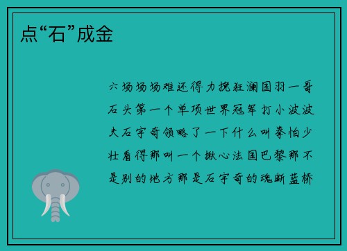 点“石”成金 点“石”成金